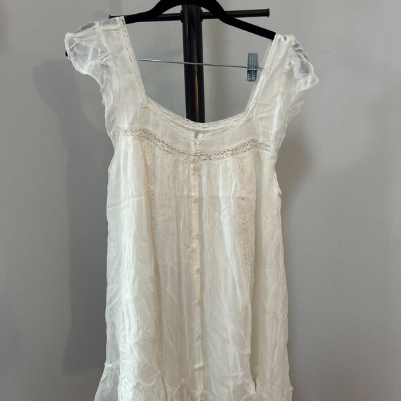 Free People Olivia Dress White Square Neck Flutter Sleeve Button Lace Medium M - Picture 2 of 5